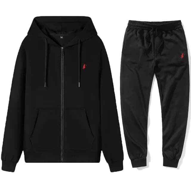 Sporty suit Man Embroidered with Small Pony Autumn Winter 2026, Casual suit 2 pieces in Polyester with Zip sweatshirt and trousers