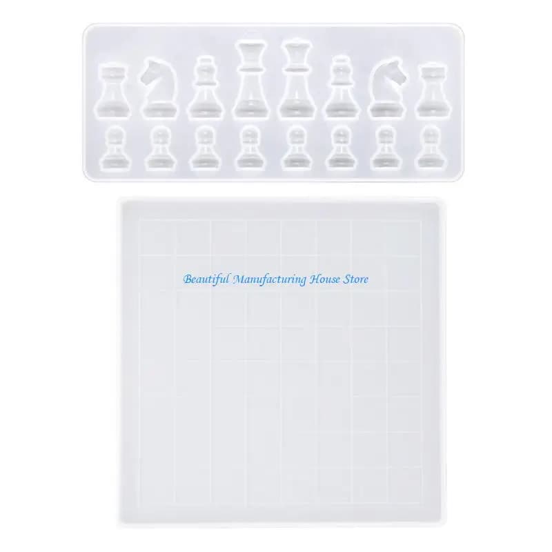 E56A 1 Set Scacchi + Scacchiera Stampo in Silicone Artigianato Fai da Te Strumento Creazione Scacchiera Stampo in Resina