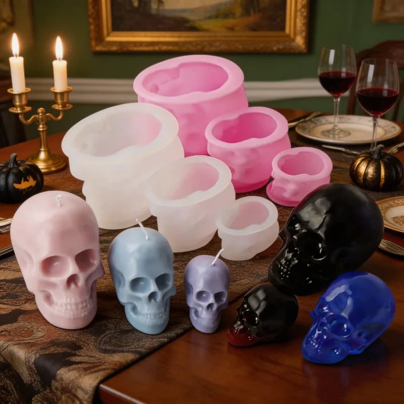 Skull Shape Silicone Mold DIY Halloween Human Skull Candle Silicone Mold Epoxy Plaster Home Decoration Resin Casting Art Crafts
