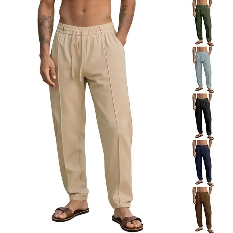 Casual Sportswear Men's Loose Straight Leg Pants Pure Color Weave Trousers Spring Summer Fashion Neutral Style Khaki Long Tro...