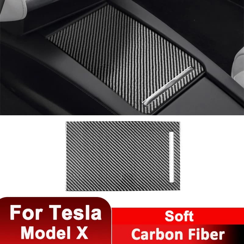 Per Tesla Model X Scatola portaoggetti centrale per auto in fibra di carbonio Pannello di rivestimento Adesivo decorativo Accessori interni auto