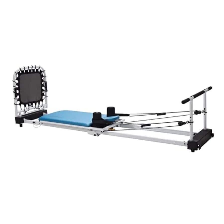 Reformer Pilates for Home Studio with Rebounder Cardio, Traction Bar, DVD, Online Training, Full Body Toning and Enhancement Machine in Blue