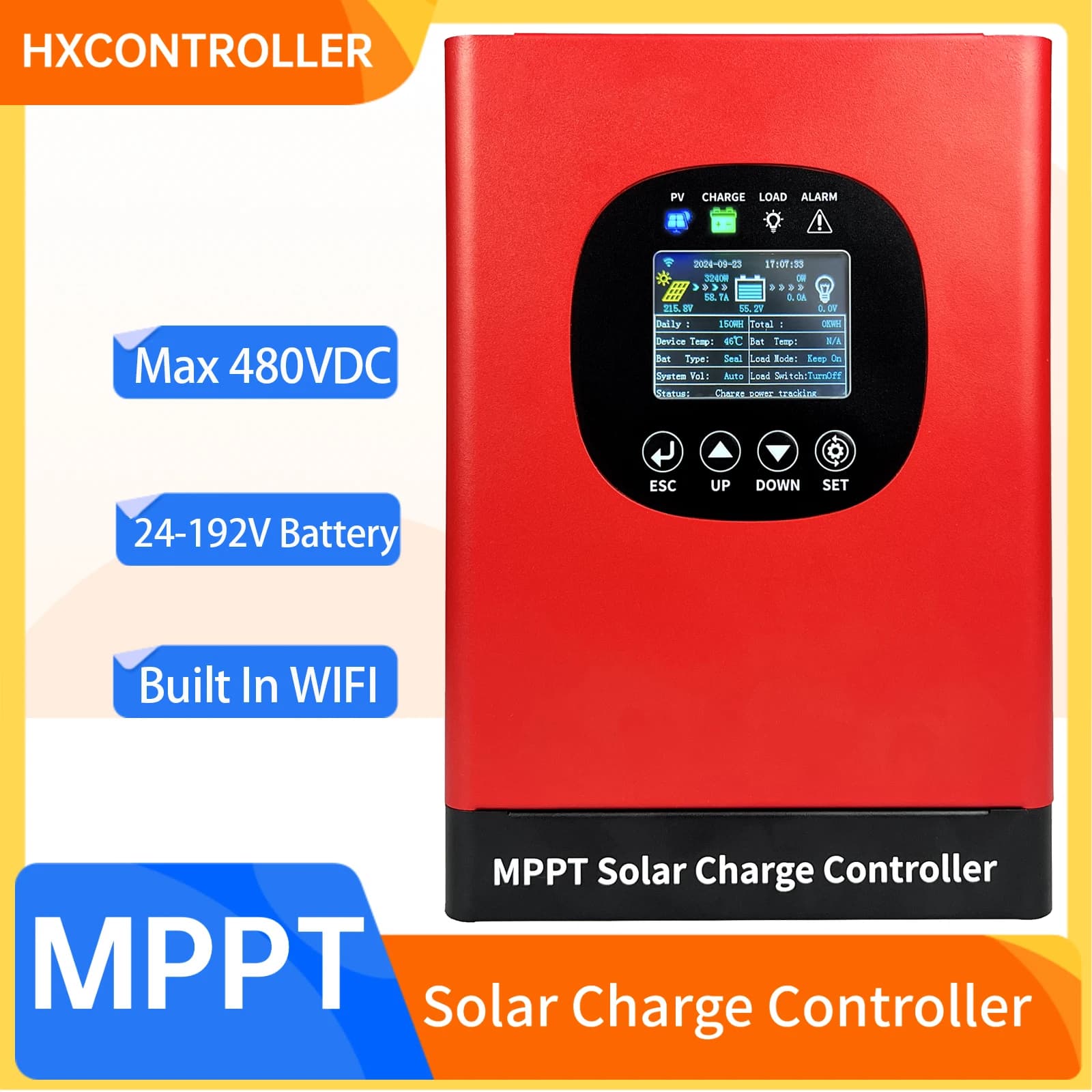 Regolatore di Carica Solare MPPT 60A 100A 120A 480VDC per Pannelli Solari 24-192V con WIFI Integrato
