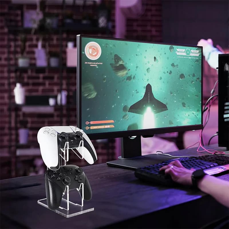 Supporto per Controller di Gioco a Doppio Livello in Acrilico, Porta Accessori e Supporto per Cuffie da Gaming
