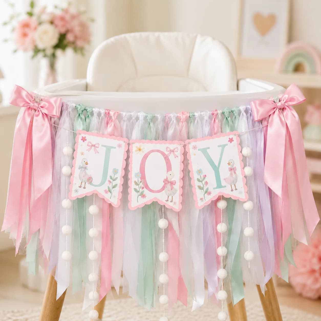 Personalized Silly Goose High Chair Banner Custom First Birthday Decor Pastel Ribbon Garland Baby One Year Cake Smash Decoration