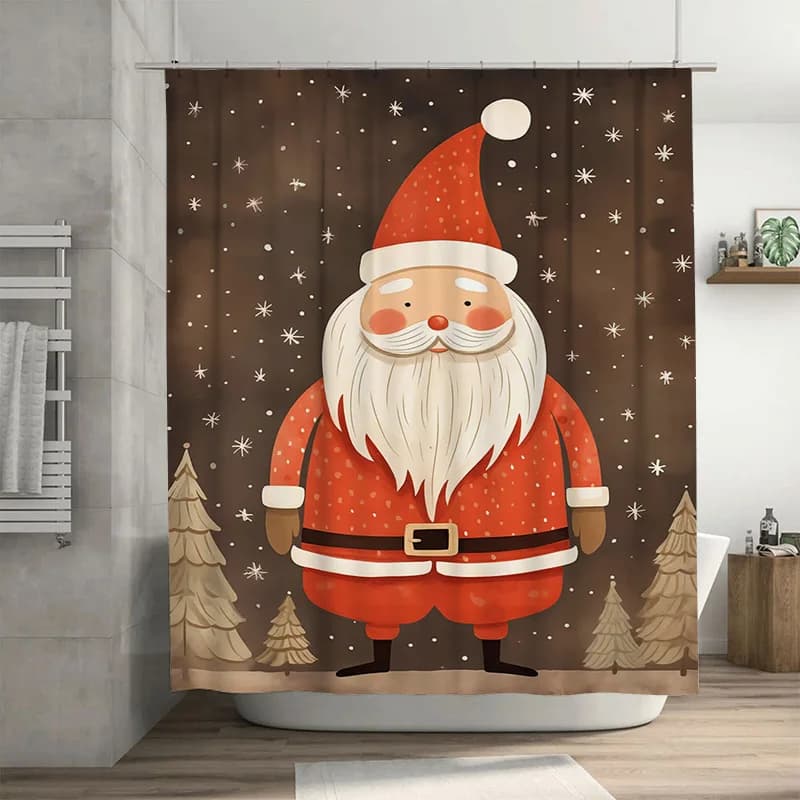 TuniuFestivo Babbo Natale Tenda da doccia natalizia Divertimento vacanza Decorazioni per il bagno Simpatico design a renna Tessuto impermeabile Regalo di festa