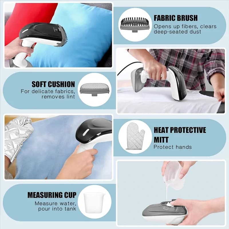 【Prezzo-Goccia!】 Piroscafo per tessuti con piastra di riscaldamento rapido da 1800 W, vaporizzatore professionale per indumenti per vestiti: spina europea inclusa