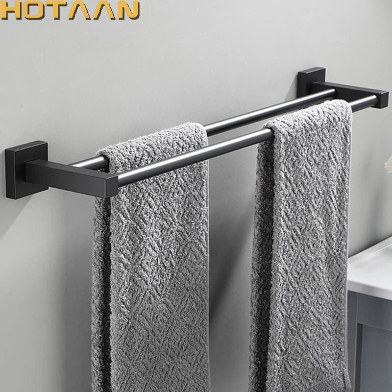 . Accessorio da bagno in acciaio inossidabile con finitura nera opaca, doppio portasciugamani portasciugamani YT-10798-H