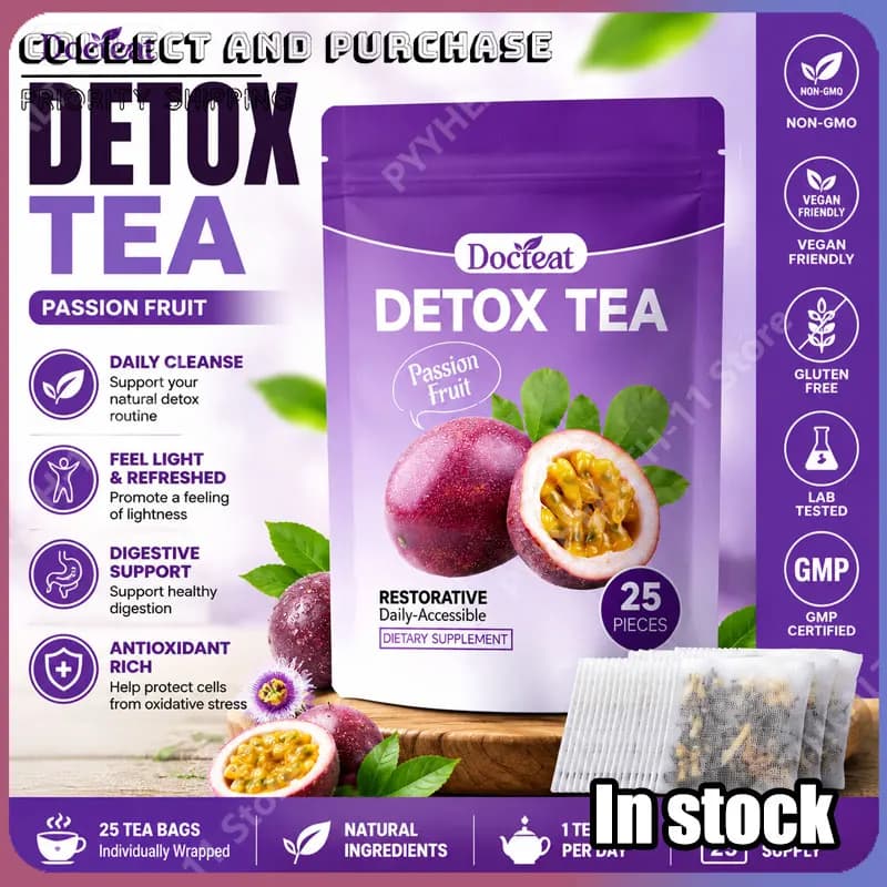 Docteat Polvere di Supporto al Frutto della Passione 25 Bustine di Tè con Petali di Rosa, Cannella e Buccia di Mandarino Essiccata per Comfort e Benessere Quotidiano