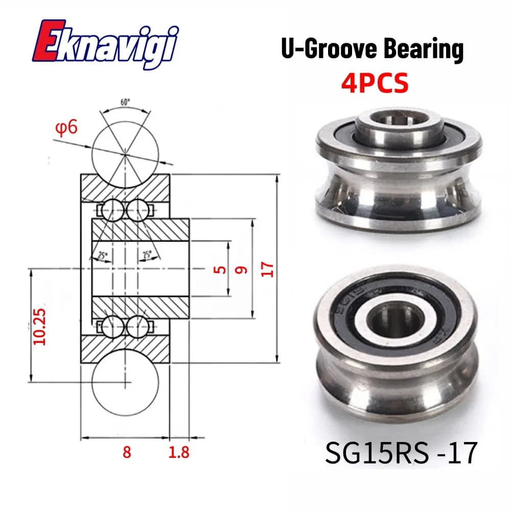 4 pezzi SG15 5 x17x8mm viti a nastro con doppio cuscinetto da pallavolo di precisione a forma di U con scanalature