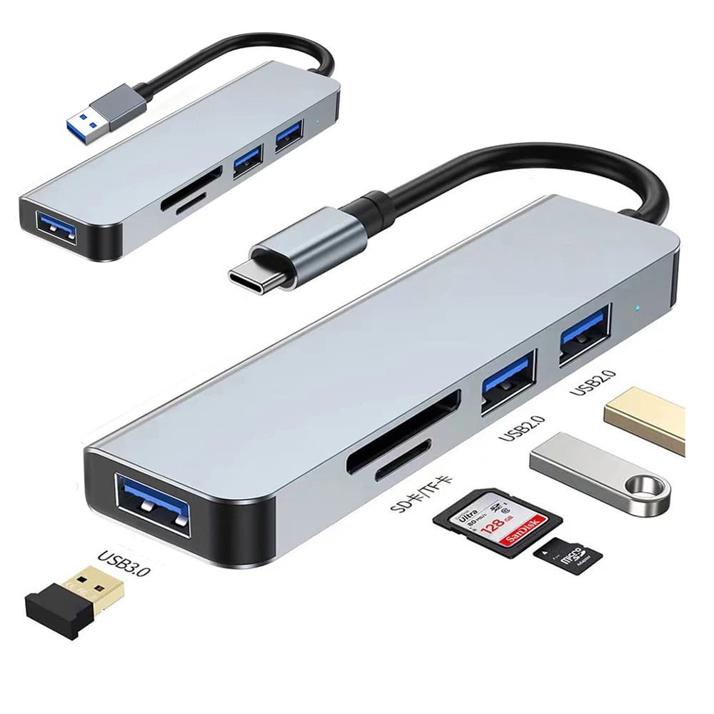 HUB USB Tipo C USB 3.0 Lettore di schede TF / SD USB 2.0 5 in 1 Porta Multi Splitter OTG per Lenovo HUAWEI Xiaomi Lega di alluminio