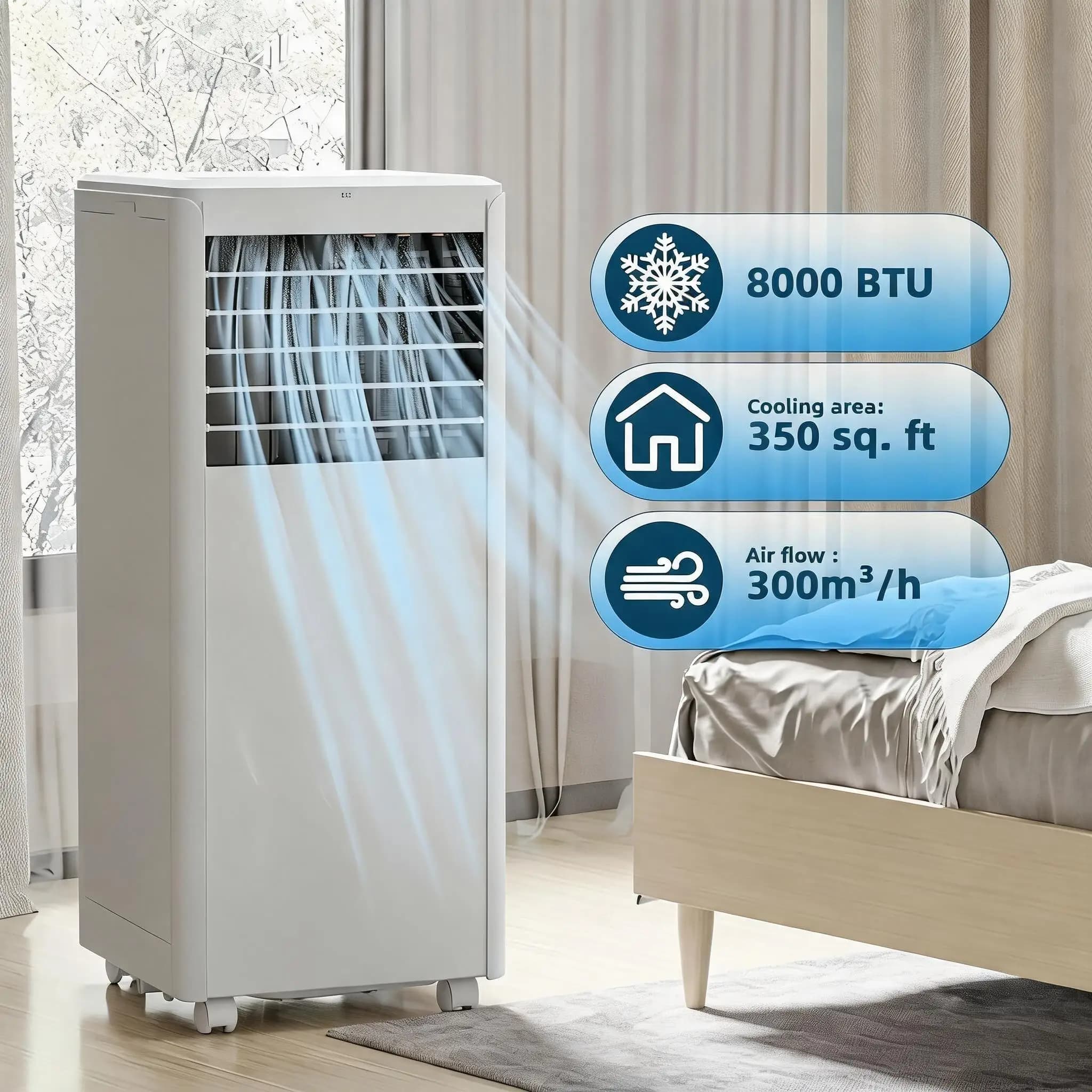 8,000 BTU Portable Air Conditioners, Portable AC Unit with Cool, Fan, Dehumidifier, Sleep, 4-in-1 Air Conditioner Portable, 24H Timer, Remote & Installation Kit, for Bedroom, Apartment, Workspace