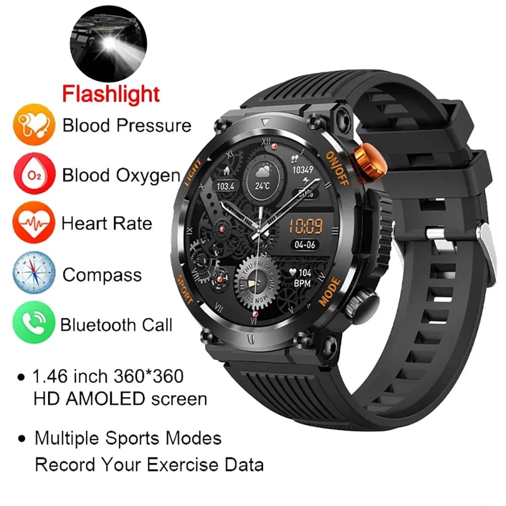 Robusto orologio militare intelligente da uomo Ftiness orologi IP67 impermeabile 1.46 '' bussola chiamata Bluetooth Smartwatch 2023 per Android Xiaomi