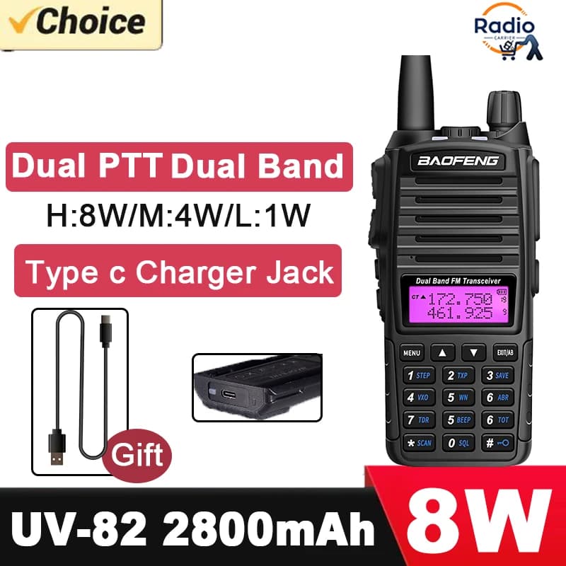 Baofeng Walkie Talkie 2 Way Ham radio comunicador UV 82 Dual PTT 8W 5W 10KM Dual Band UV-82 UHF VHF UV82 UV 5R 9R 13 UV16 Radios