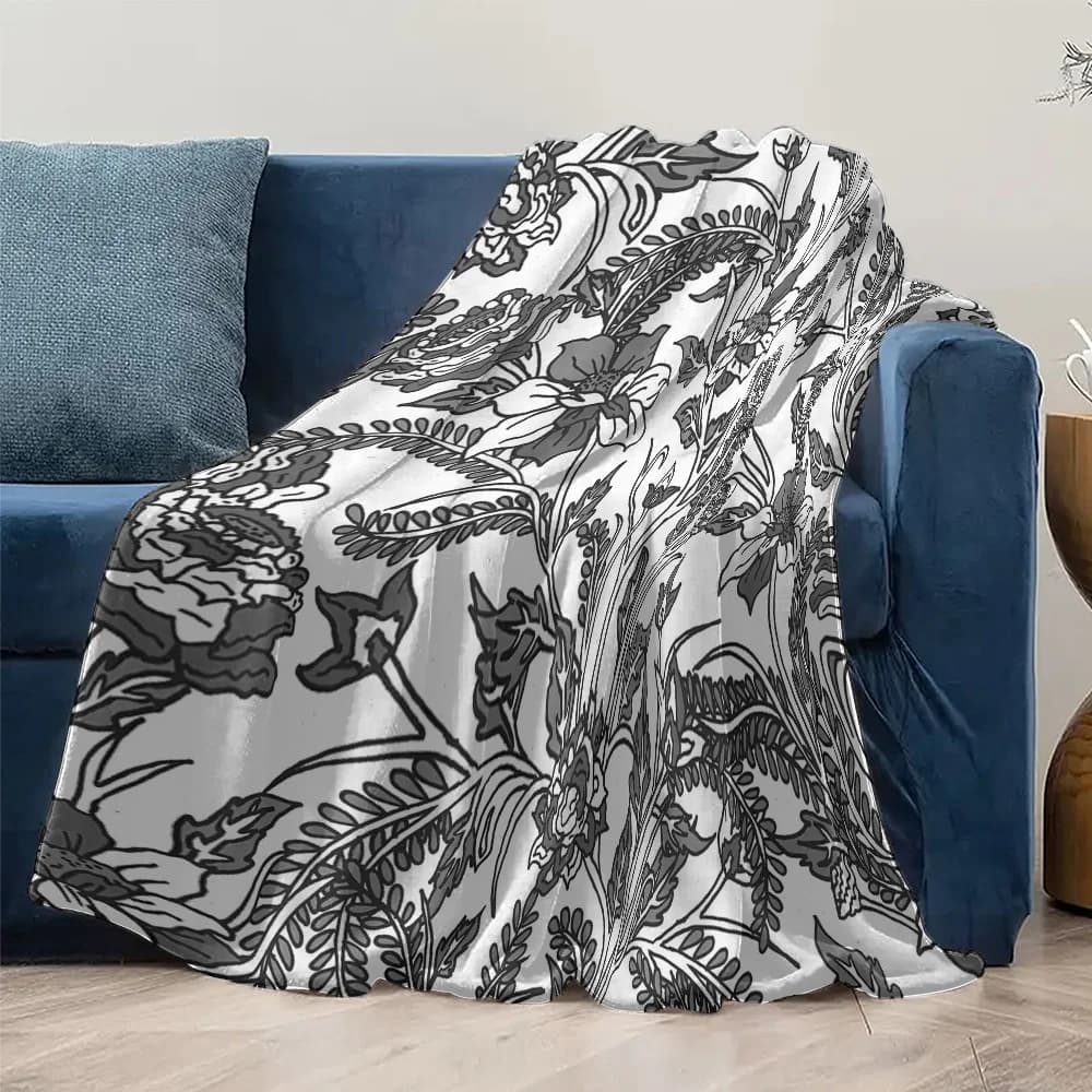 Coperta nera con motivo floreale per divano letto, viaggio, campeggio, soggiorno, ufficio, coperta condizionata per regali per tutte le stagioni