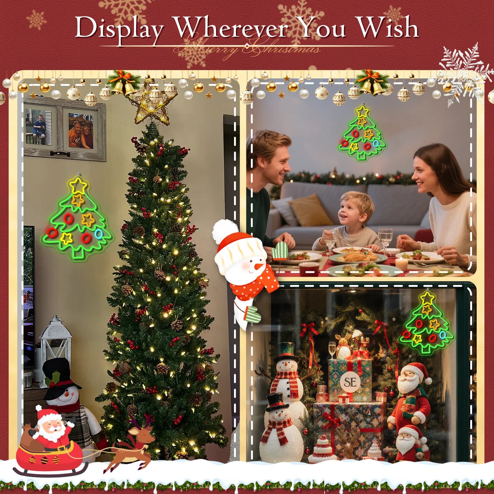 Insegna al neon per albero di Natale Alimentata tramite USB Insegna luminosa a LED Decorazione da parete per camera da letto Regali natalizi per feste per bambini