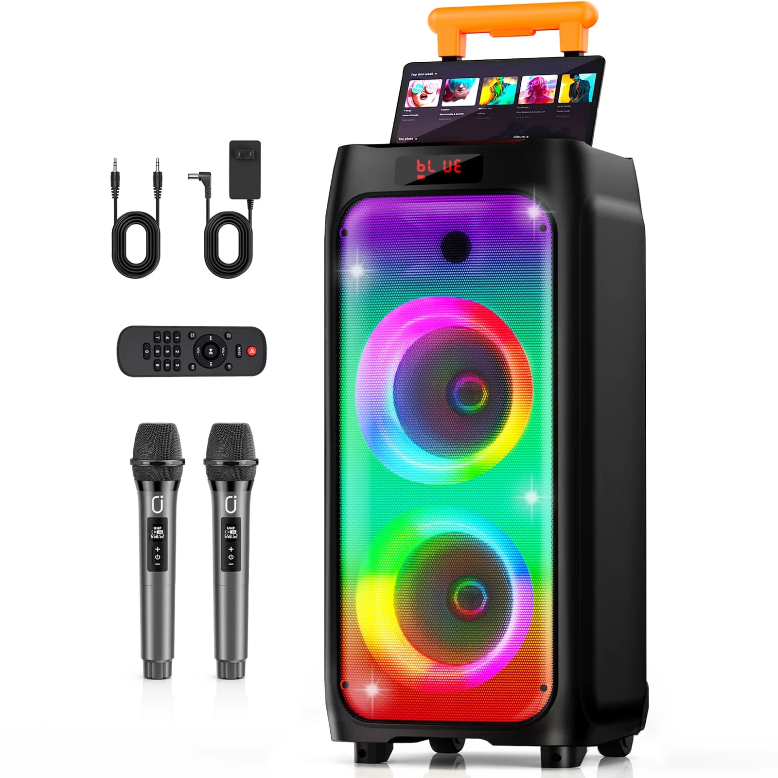 Macchina per Karaoke, Altoparlante Bluetooth Portatile con 2 Microfoni Wireless, Sistema Karaoke per Adulti e Bambini per Feste in Casa