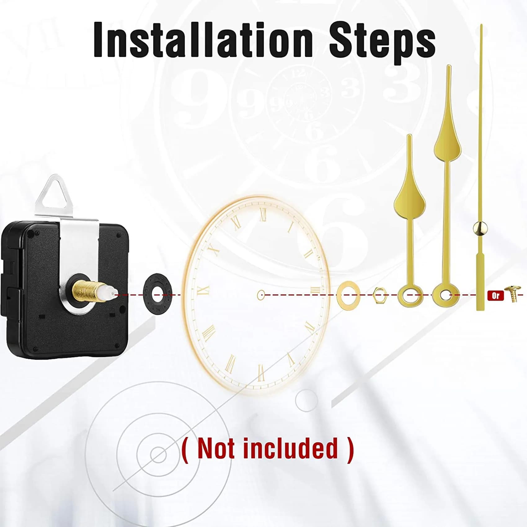 AT02-2 pieces silent wall clock kit quartz movement mechanism with golden hands and Arabic numerals replacement DIY repair parts 18 mm