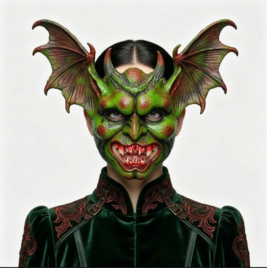 Goblin Demon Mask With Big Bat Wings Latex Horror Face Mask Halloween Party Cosplay Carnival Haunted House Costume Supplies
