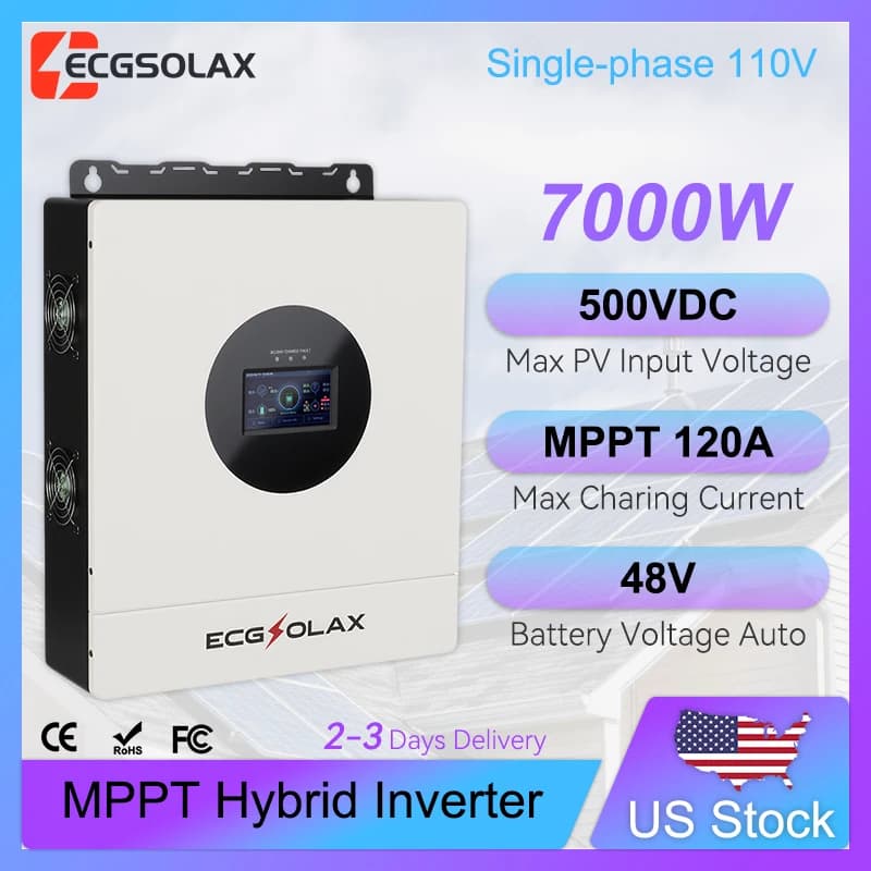 Inverter Solar Hybrid ECGSOLAX 7KW 48V 110V Monophase with Solar Charger MPPT 120A Max PV 500VDC