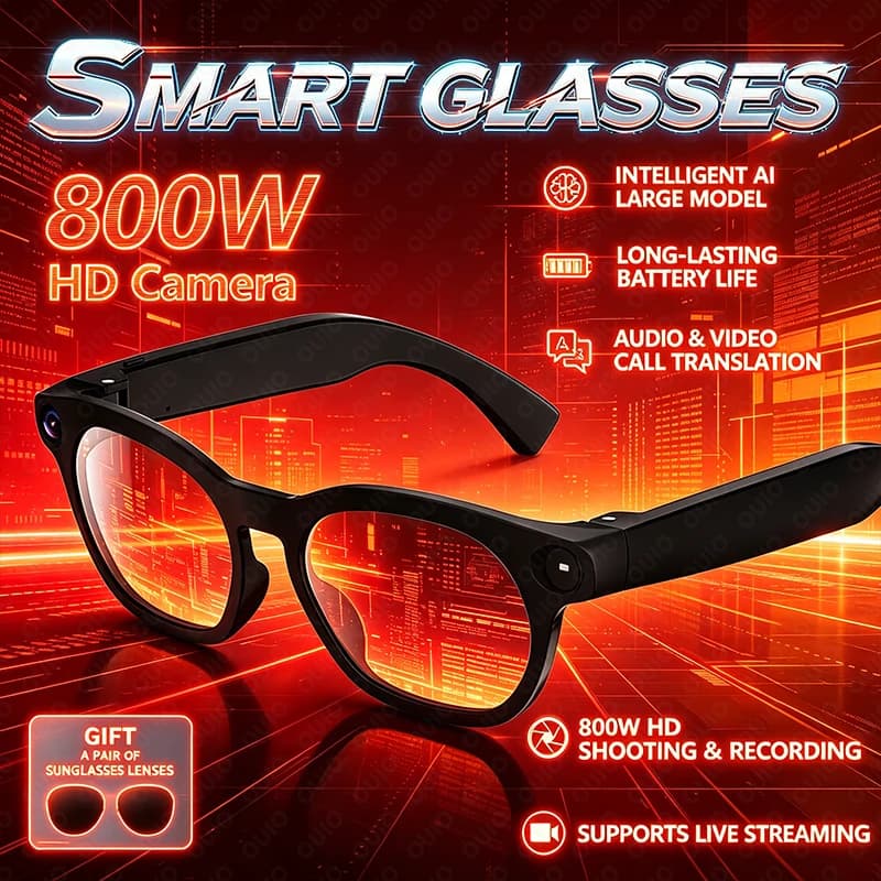 2026 New Smart Glasses 800W HD Support Live Shooting Recording AI Large Model Audio And Video Call Translation AI Smart Glasses