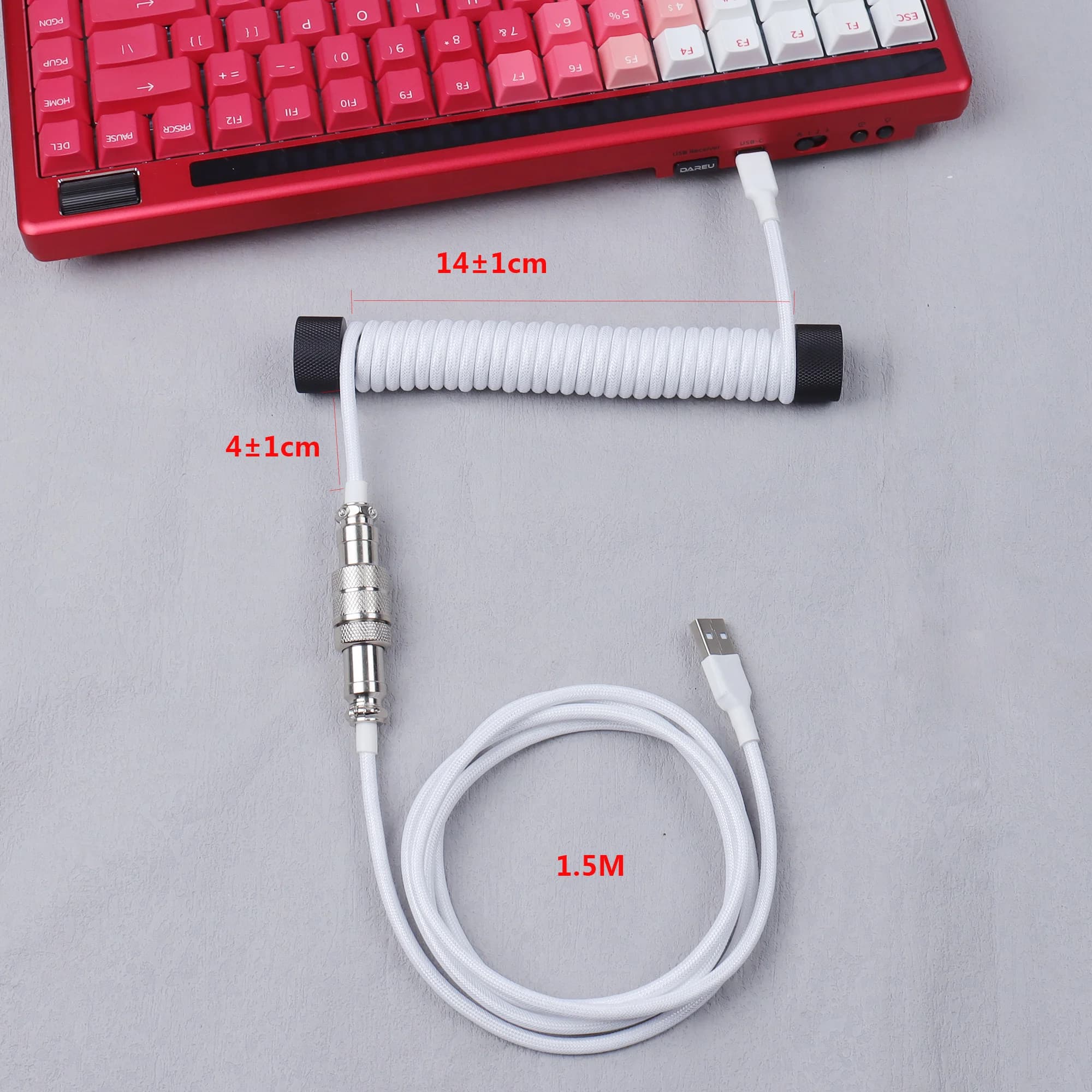 ,LANO,White cable with Gx16 Aeronautical Connector, Type-C USB cable for Keyboard, USB-C Data Cable for Mechanical Keyboard