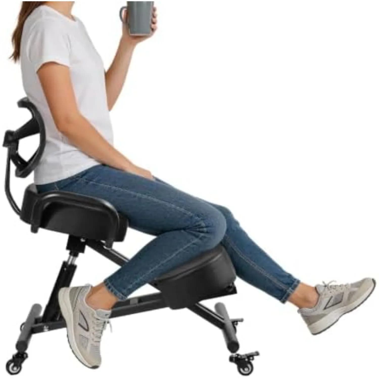 Ergonomic Kneeling Chair with Backrest & Lumbar Support | Adjustable Desk Chair with Wheels & Thick Cushion, Improve
