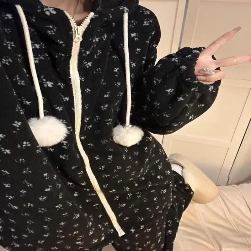 Pjs Set Pigiama con cappuccio Set pigiama da donna Pigiama invernale caldo da donna Abbigliamento per la casa alla moda, Pigiama Set pigiama carino e morbido