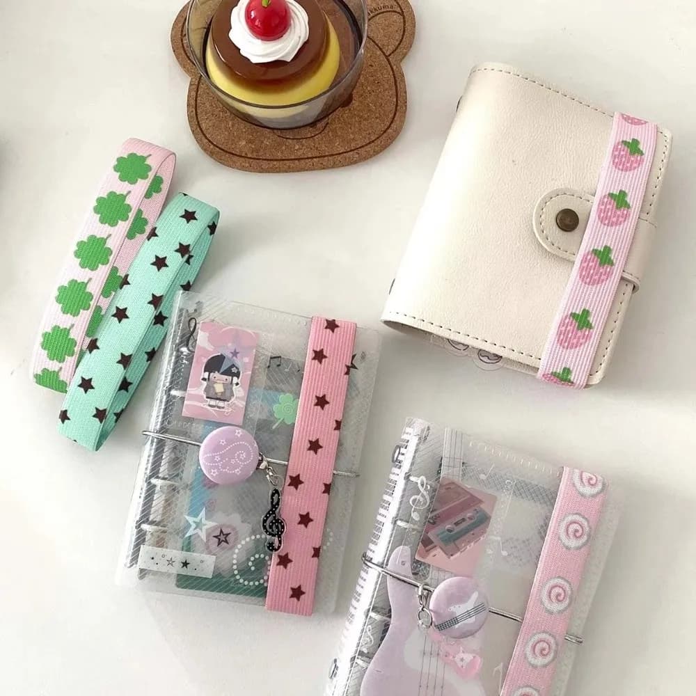 Cinghie per notebook regolabili Notebook a fogli mobili Decorazione fai da te Cinghia elastica Cinghia per raccoglitore a stella carina per notebook pianificatore A7 M5