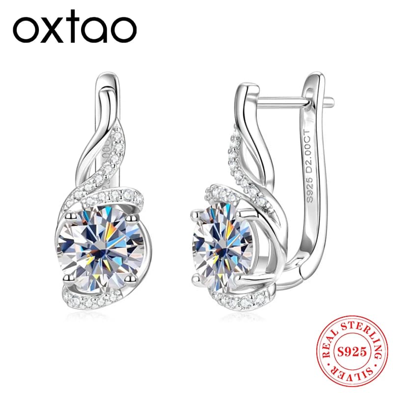 OXTAO Moissanite circle earrings with U-shaped design for women 100% sterling silver 925 2ct D VVS1 Diamond Earrings Bridal refined jewelry
