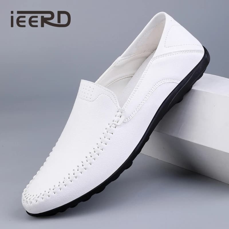 Mocassini da uomo in pelle spaccata Slip On Flats scarpe Casual da uomo mocassini calzature da uomo Super morbide per l'estate e la primavera