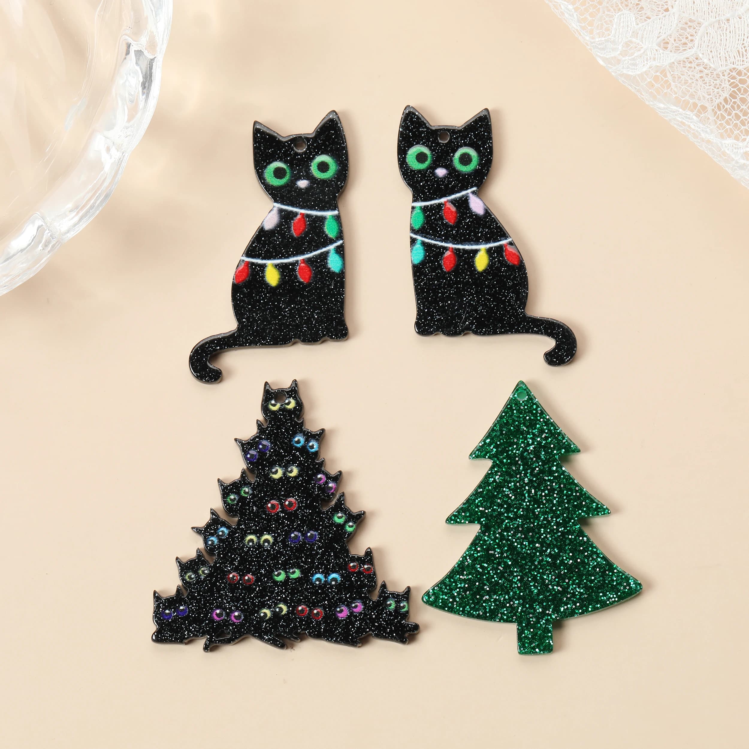 6 pezzi di ciondoli natalizi ciondolo albero di gatto in acrilico creativo per gioielli collana portachiavi creazione fai da te