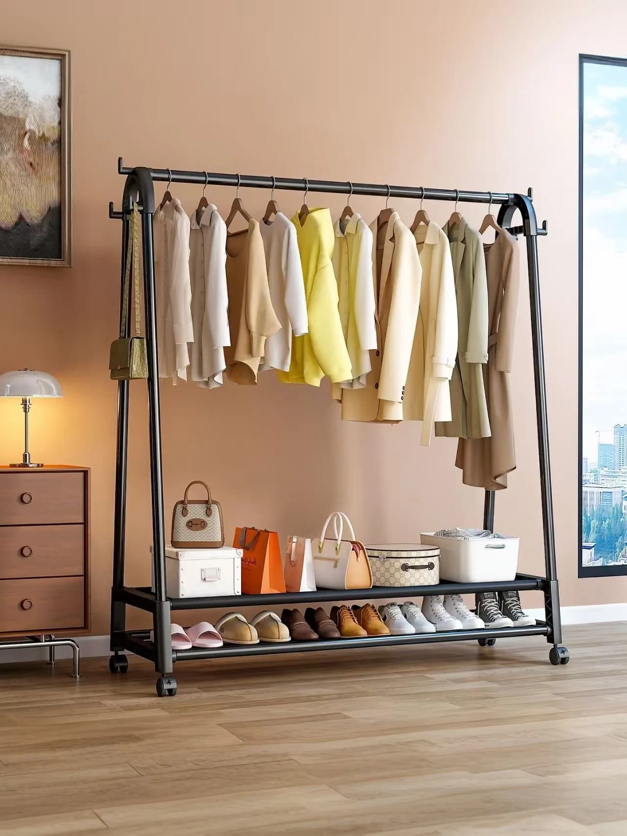 Appendiabiti da terra salvaspazio per camera da letto, design semplice, multifunzionale, facile da spostare