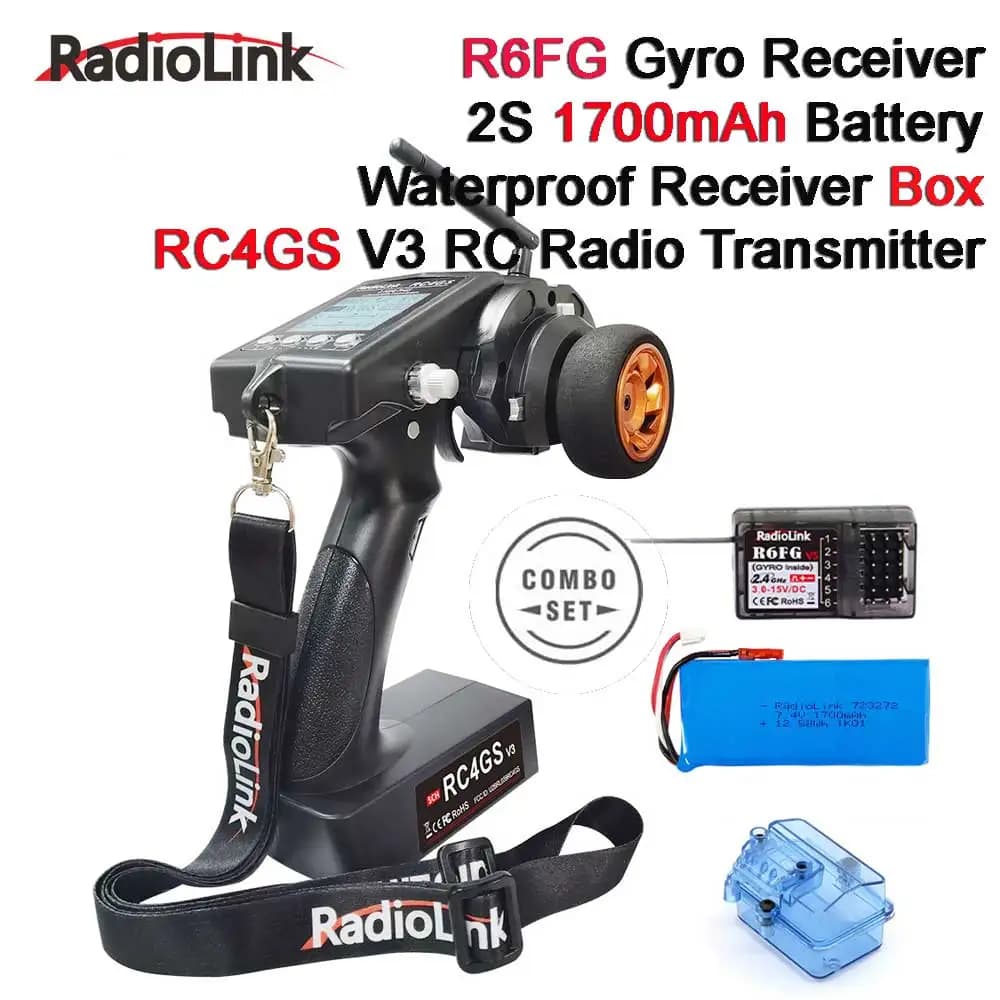 Radiolink RC4GS V3 5 Canali Telecomando Trasmettitore Radio RC + Ricevitore R6FG + Batteria Combo per RC Auto Barca Crawler Serbatoio