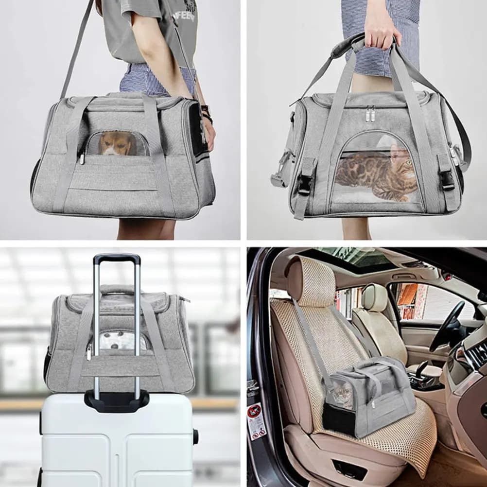 Borsa Trasportino Pieghevole per Animali Domestici, Traspirante in Rete, per Cuccioli, Gatti e Cani, da Viaggio, per Esterni, Portatile, Zaino Contenitore per Animali, con Fissaggio per Trolley