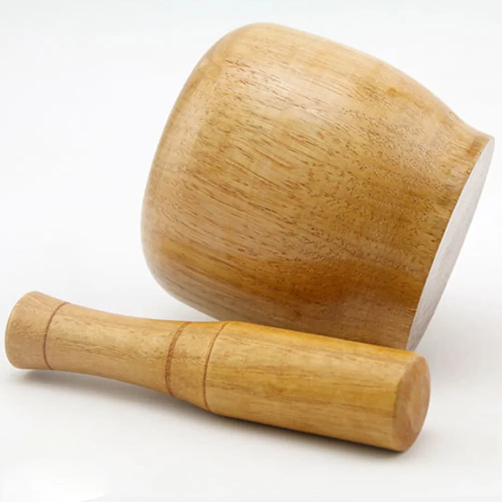 1Set Wooden Mortar and Pestle Set Premium Natural Wood Garlic Grinder Spice Crusher Pill Masher Kitchen Gadget