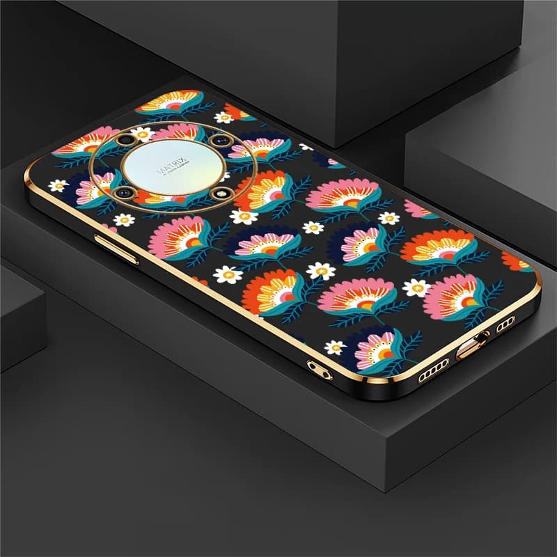 Custodia per telefono con stampa floreale per Huawei Honor X9D X9B X5C X7D X40 X50i X7A X7B X8 4G 5G, antiurto in silicone morbido TPU con placcatura