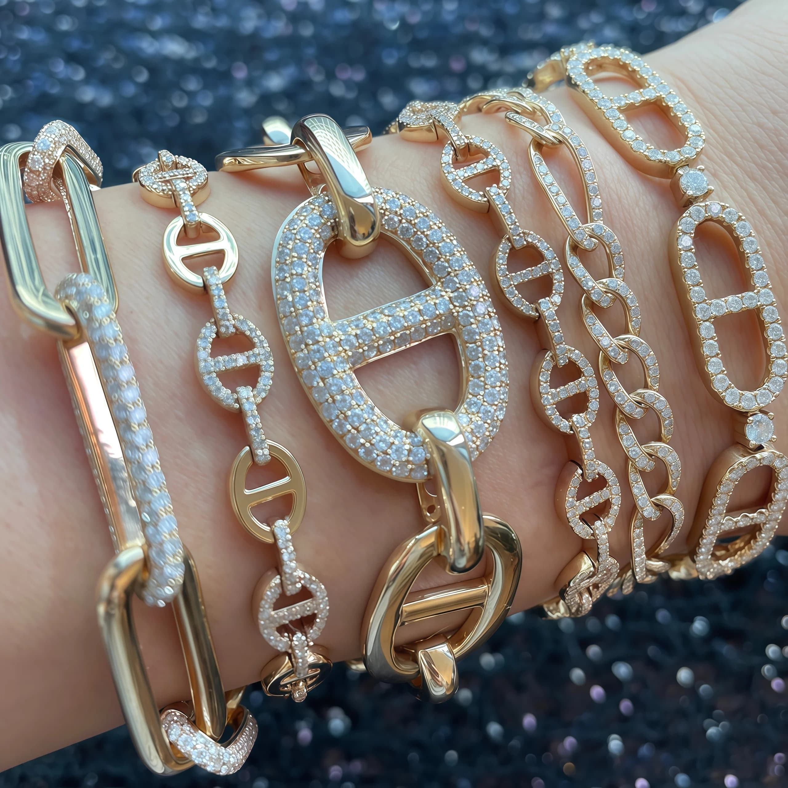 Bracciale Aperto in Ottone con Zirconia Incastonata, Bicolore Oro e Argento, Gioielli da Donna alla Moda, Vendita all'Ingrosso