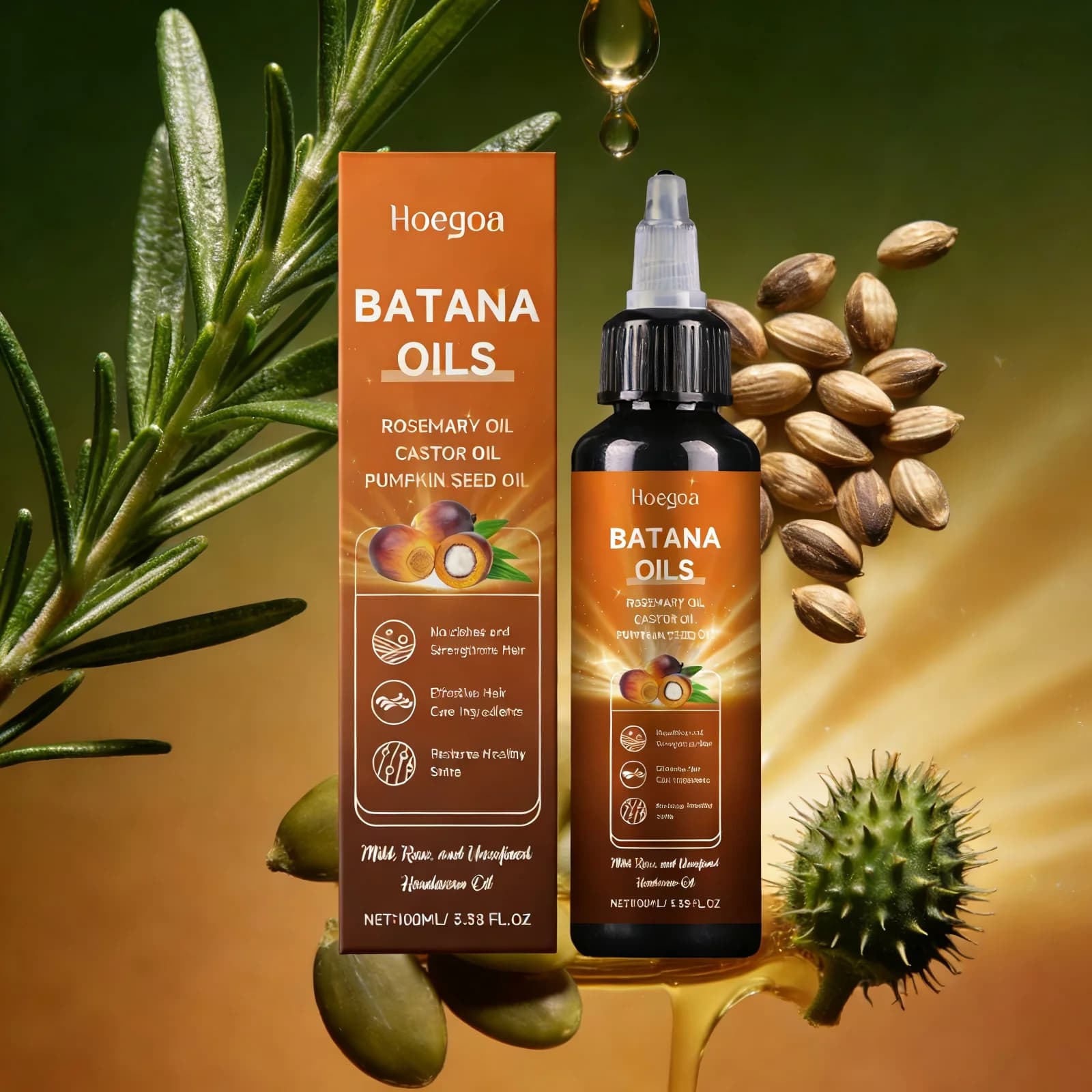 Hoegoa Batana Hair Growth Oil, Anti-Caduta Treatment, Improve Drying, Reinforcing, Hydrating for the Capelluto Leather with Rosemary Oil