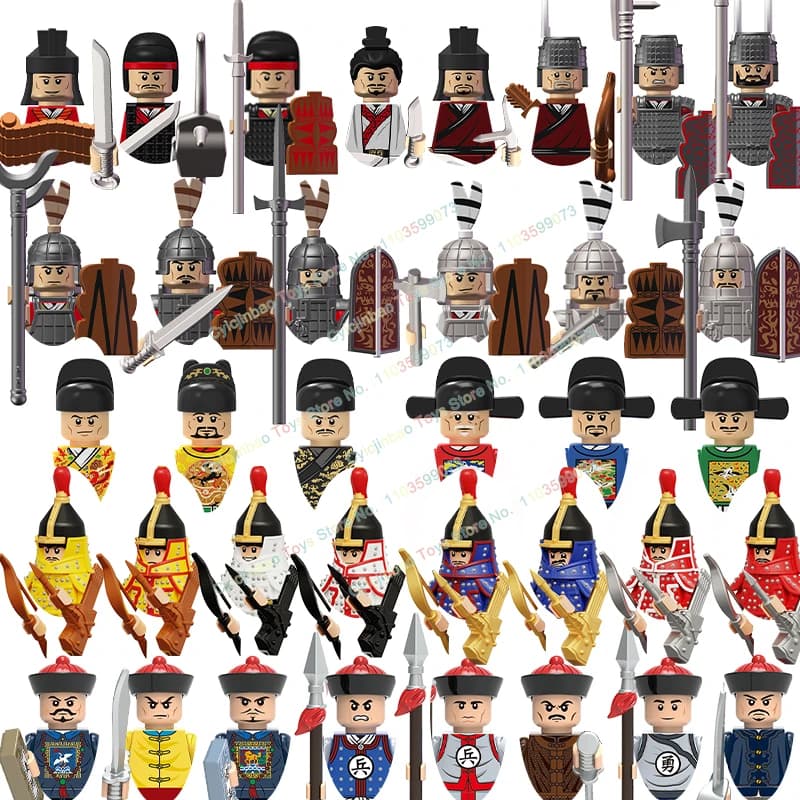Figure antiche cinesi Building Blocks Dinastia Qing Ming Imperatore Ufficiali Soldati Generali Terra Cotta Armi Giocattoli dei mattoni