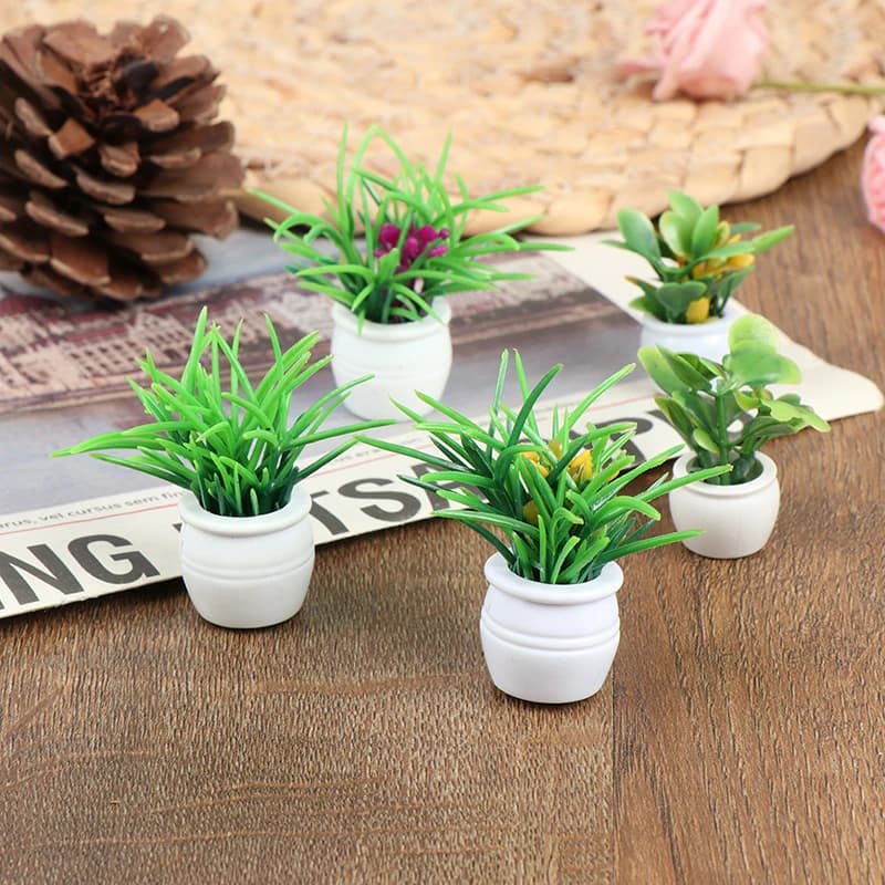 5 pz/set casa delle bambole in miniatura vaso di piante verdi modello 1:12 mini simulazione decorazioni per la casa ornamenti accessori-giocattolo