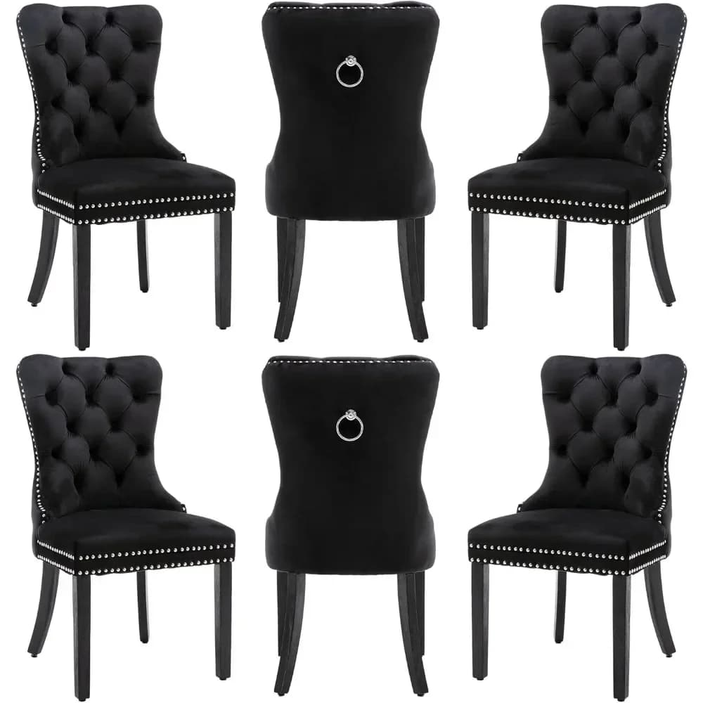 Set di 6 Sedie da Pranzo in Velluto, Collezione Nikki, Sedie per Sala da Pranzo con Gambe in Legno e Anello di Trazione, Sedia Laterale di Lusso, Personalizzabile