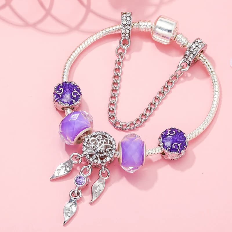 Dream Purple Dream Catcher Fantasy Charm Bracelet With Pendant Fit Jewelry Gift DIY Silver Plated Bracelet Making For Women