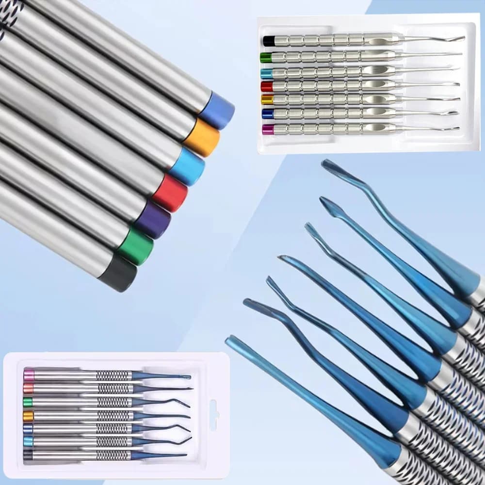 Set di 7 Elevatori Dentali in Lega di Titanio per Estrazione Radicolare Minimamente Invasiva e Chirurgia Orale
