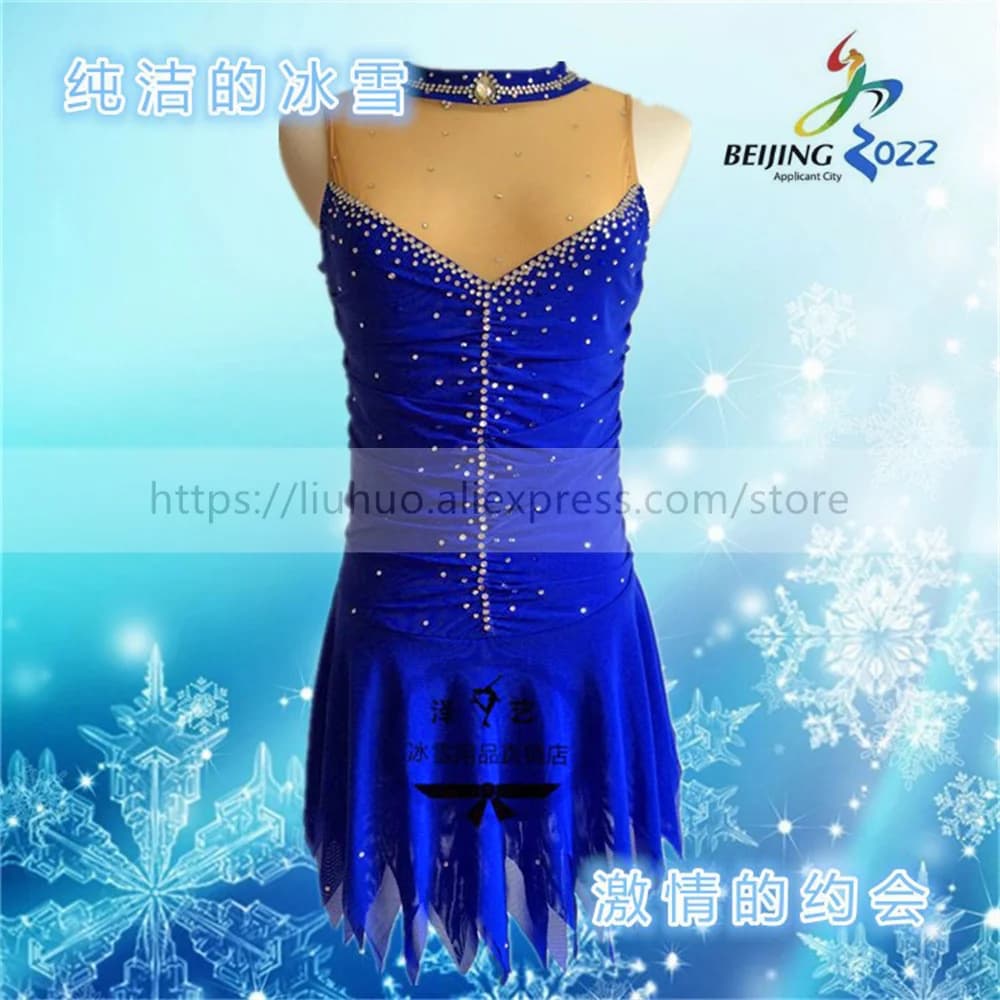 LIUHUO Donne Aldult Ragazza Personalizza Costume Concorso di Prestazioni Body Pattinaggio di Figura sul Ghiaccio Vestito RollerBlue Teen Dance Ballet