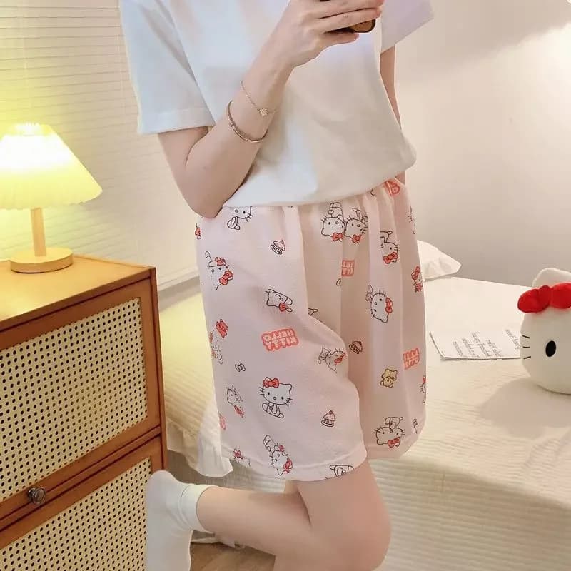 Y2K Kawaii Sanrio Hello Kitty Pigiama Anime Pantaloni da cartone animato da donna Morbidi e traspiranti Vestiti per la casa Pantaloncini a vita alta Regalo per ragazza