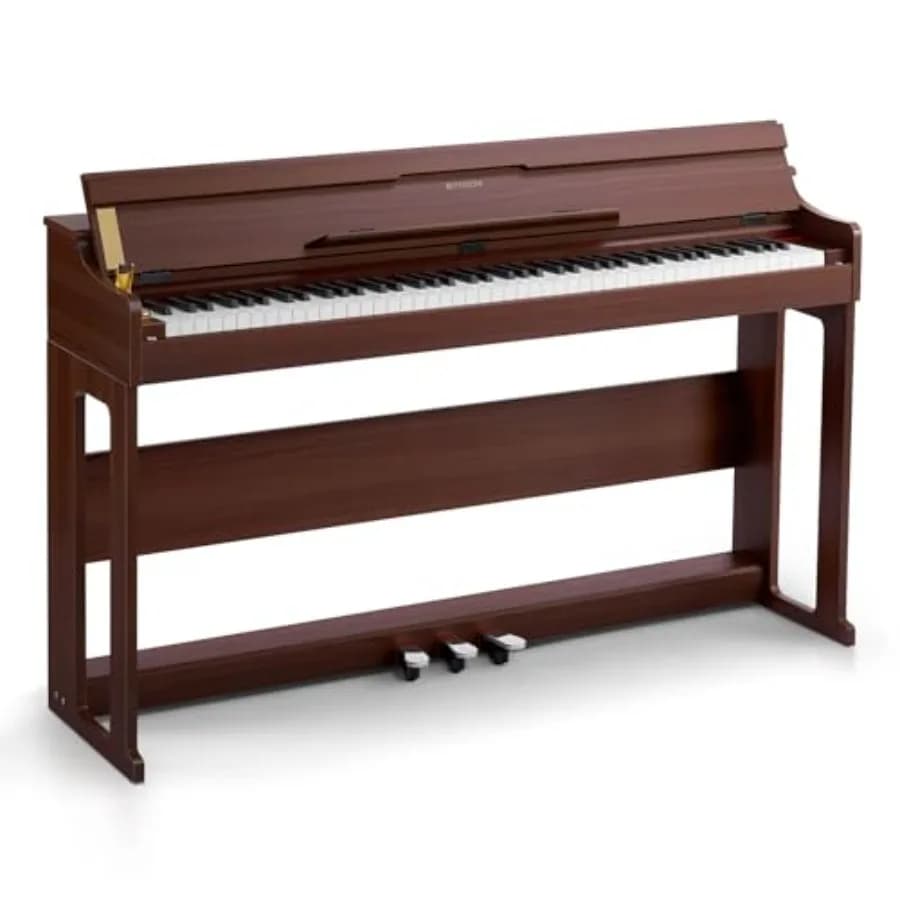 Pianoforte Digitale STRICH 88 Tasti con Azione a Martello, Tastiera Completamente Pesata, Supporto per Pianoforte, Cuffie, Tre Pedali, Marrone SDP-400