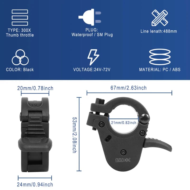 Speed Control Thumb Throttle 300X 3 Pin Male Plug Accelerator Electric Scooter E-Bike Bicycle Replacement Part Accessories Gear