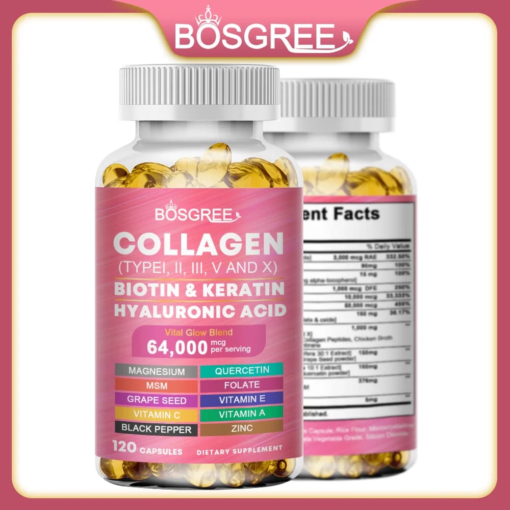 Integratore Multi-Collagene con Biotina e Cheratina per la Cura della Pelle - Supplemento di Collagene per Donne - Acido Ialuronico, Vitamine C ed E - Supporto per Pelle, Capelli, Unghie e Articolazioni
