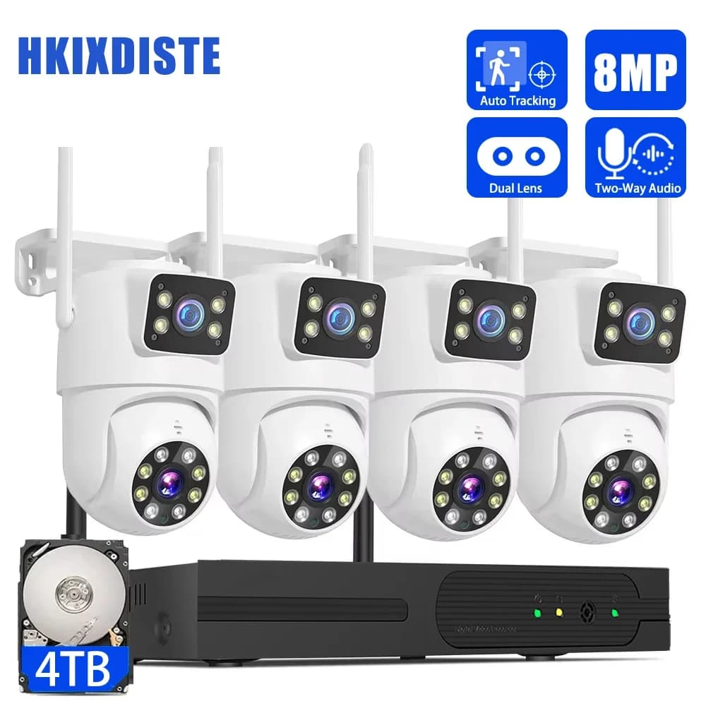 Sistema CCTV Wireless H.265 8MP 4K con Audio Bidirezionale, Telecamera IP PTZ WIFI Impermeabile, Kit di Videosorveglianza NVR 16CH 10CH